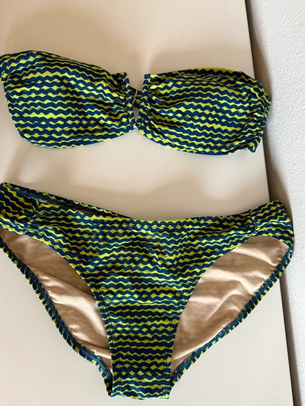 Old Navy Chevron Bandeau Bikini Swim Set Blue Lime Top XS Bottom S